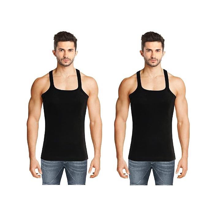 INNERO Men's Black Colour Gym Vest - Pack Of 2