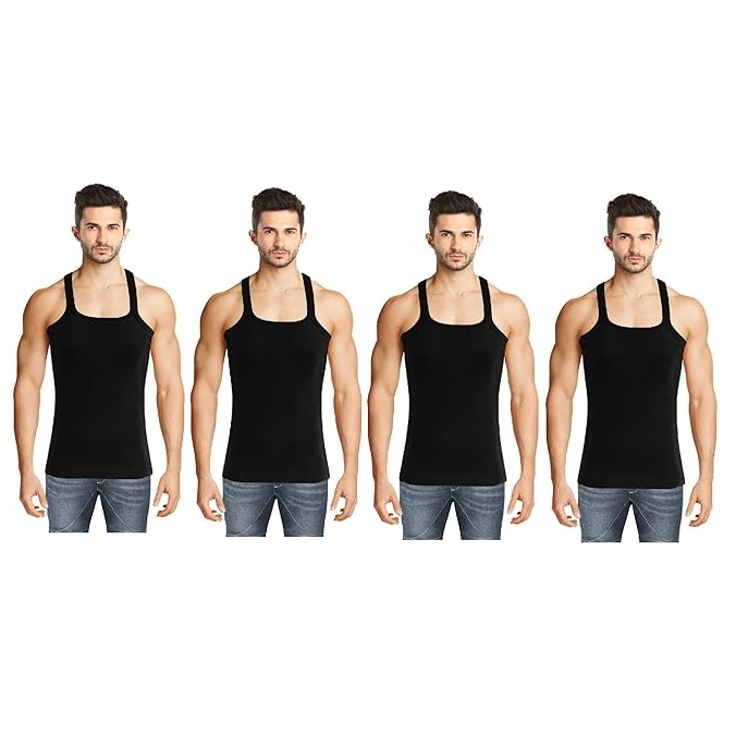 INNERO Men's Black Colour Gym Vest - Pack Of 4