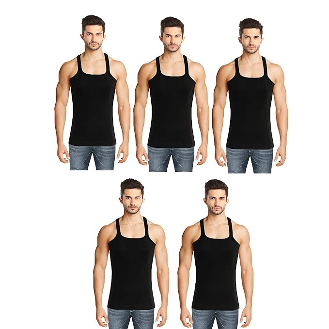 INNERO Men's Black Colour Gym Vest - Pack Of 5