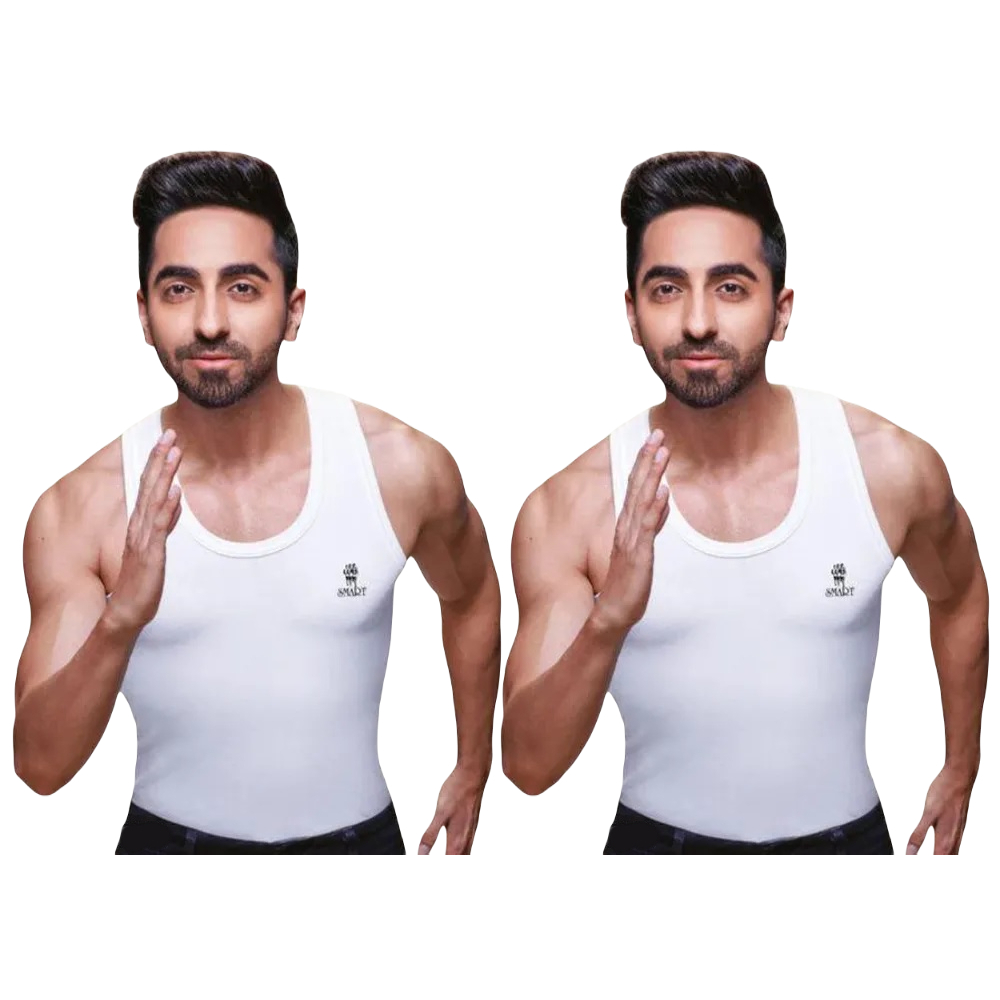 RANJIT Smart Men's Cotton Vest White Sleeveless Pack Of 2 