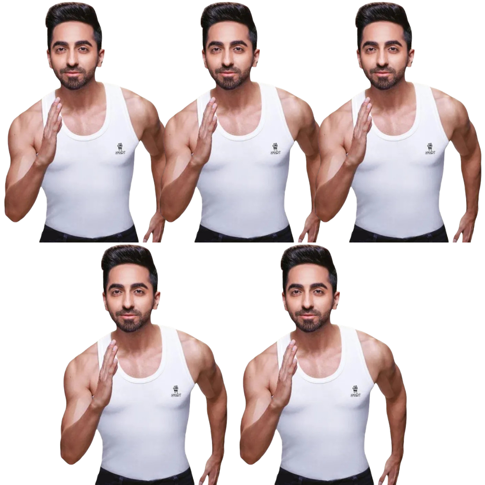 RANJIT Smart Men's Cotton Vest White Sleeveless Pack Of 5 