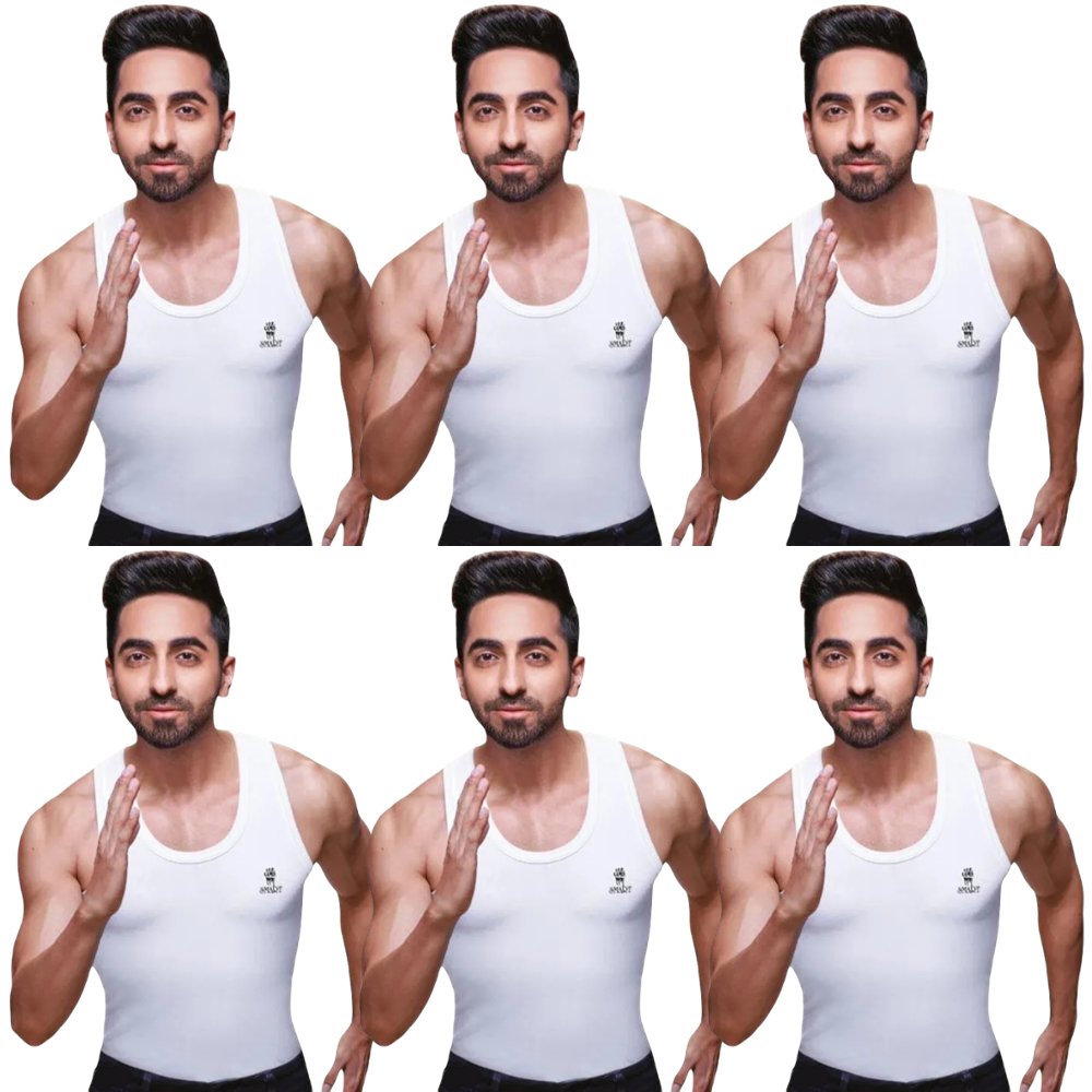 RANJIT Smart Men's Cotton Vest White Sleeveless Pack Of 6 