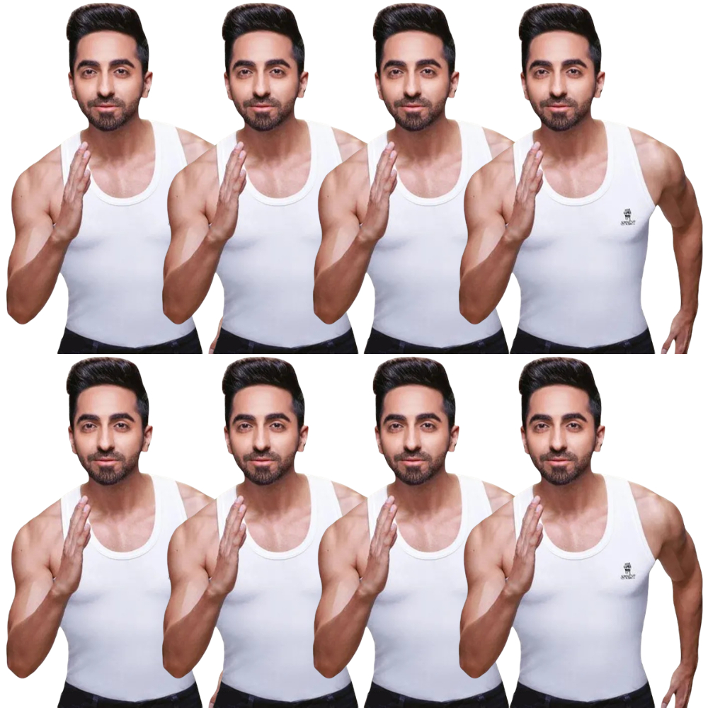 RANJIT Smart Men's Cotton Vest White Sleeveless Pack Of 8