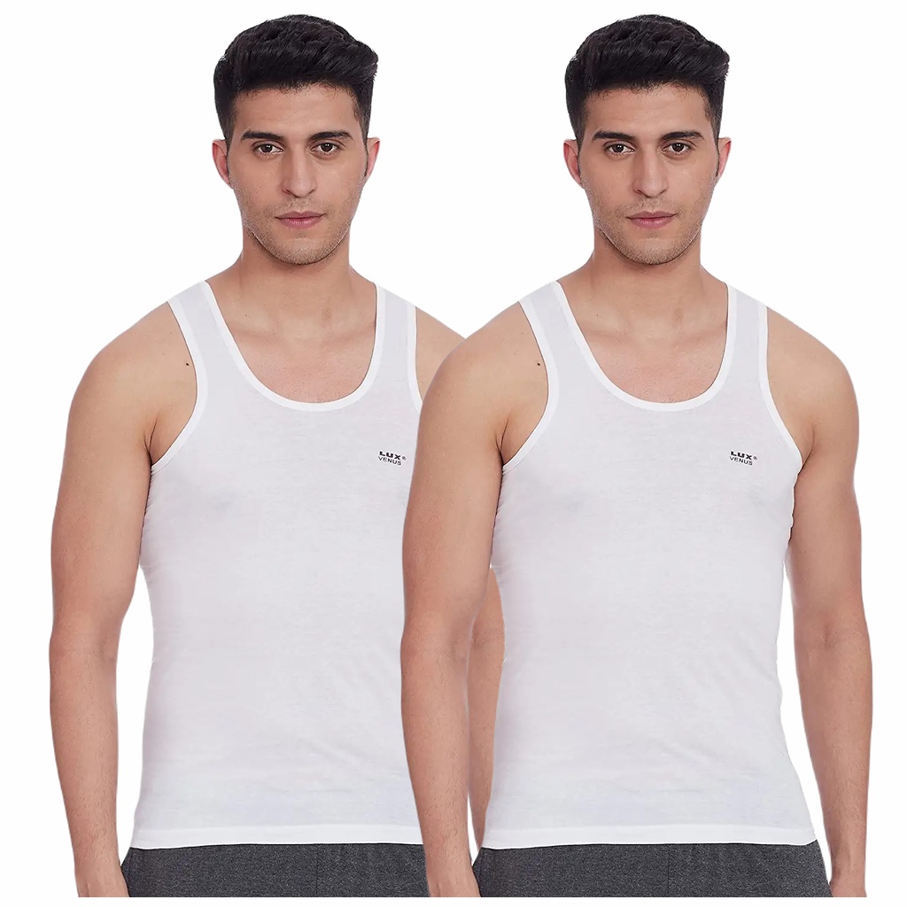 LUX Venus Men's Cotton Vest White Sleeveless Pack Of 2