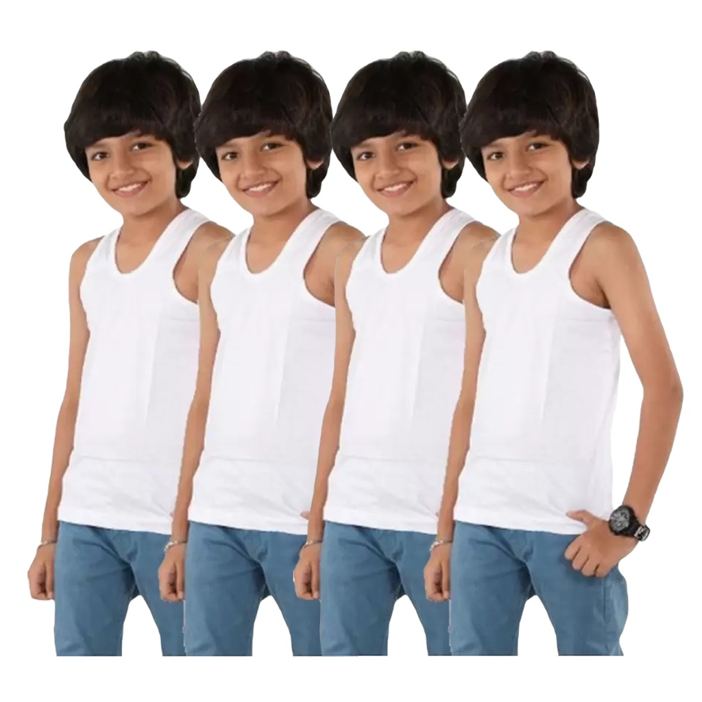 INNERO Cotton Vest For Kids White RN Pack Of 4