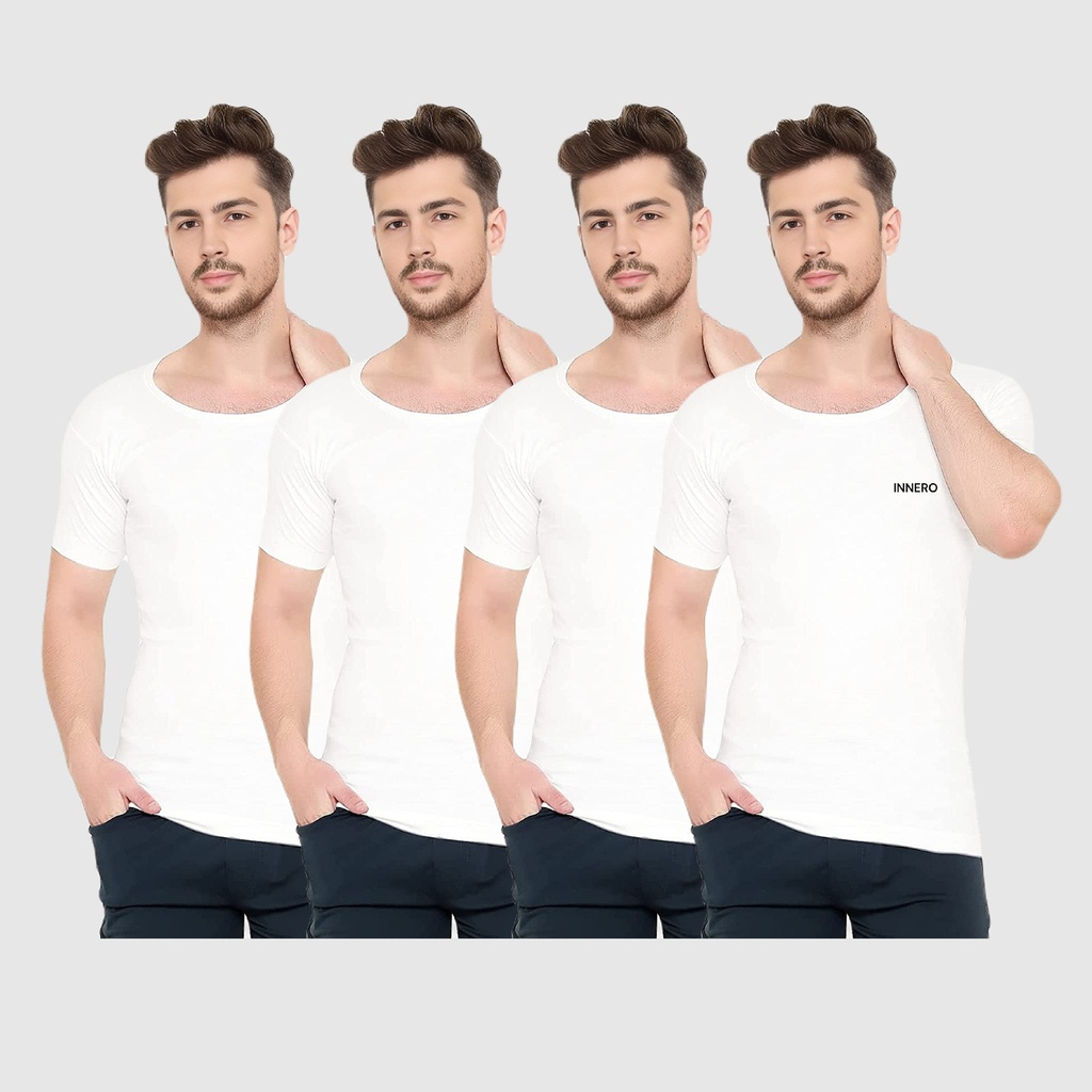 Men's Vest White Short Sleeve Pack Of 4