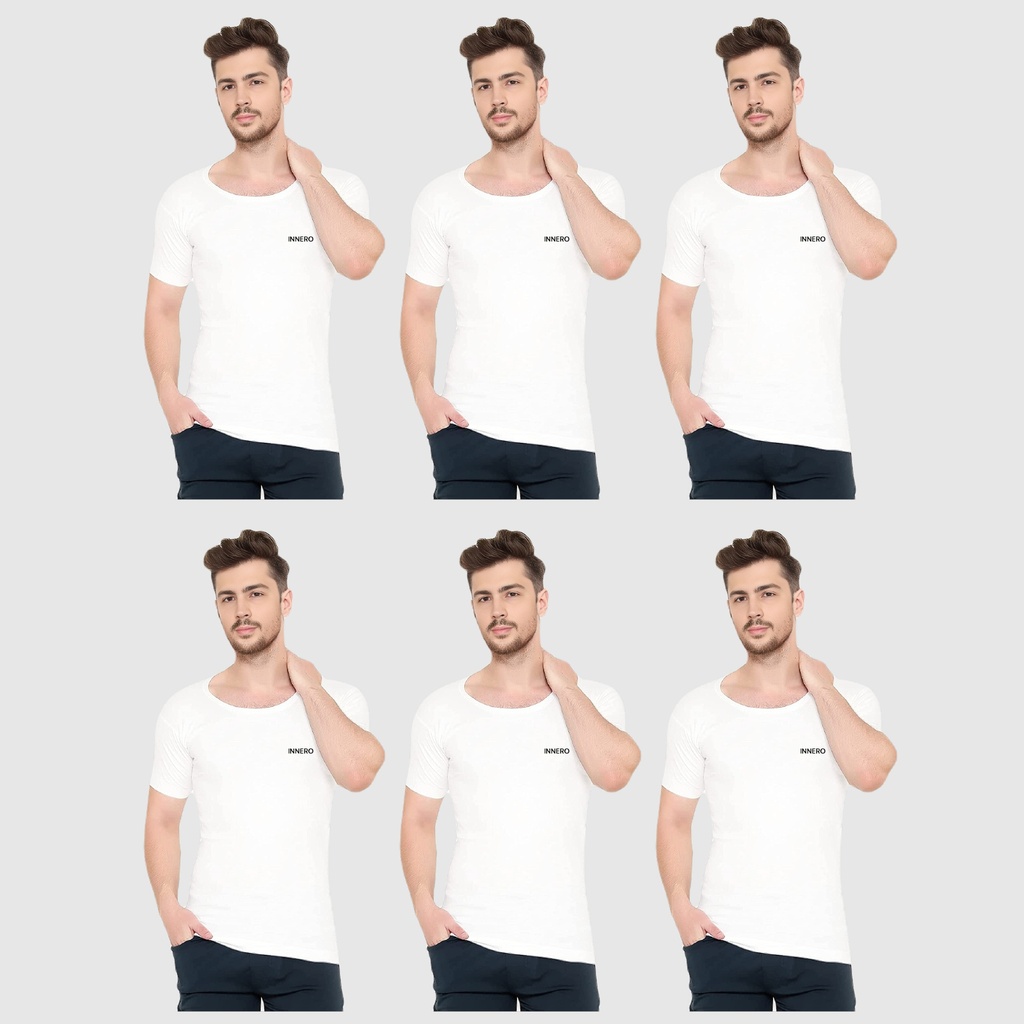 Men's Vest White Short Sleeve Pack Of 6