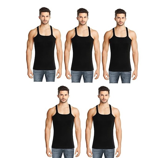 [11A] INNERO Men's Black Colour Gym Vest - Pack Of 5