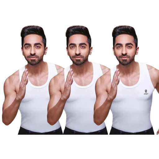 RANJIT Smart Men's Cotton Vest White Sleeveless Pack Of 3