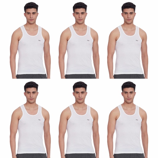 LUX Venus Men's Cotton Vest White Sleeveless Pack Of 6