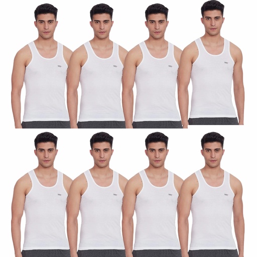 LUX Venus Men's Cotton Vest White Sleeveless Pack Of 8